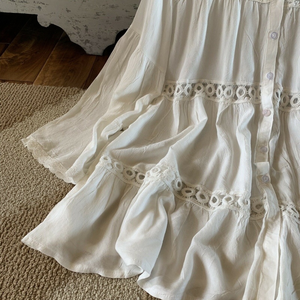 Boho White Cotton Button Up Tunic Top Cover-Up - Picture 6 of 8